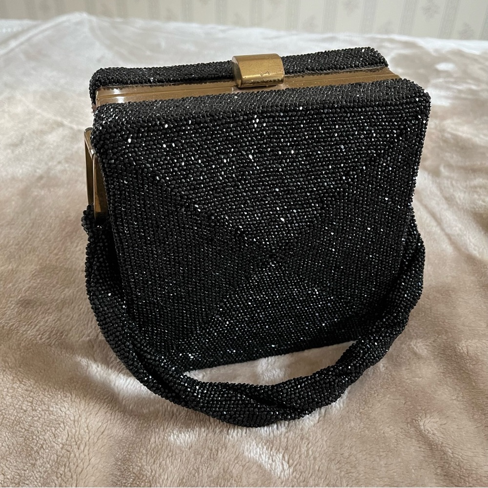 Vintage 1940's Du Bonnette Carnival Glass Beaded Box Bag